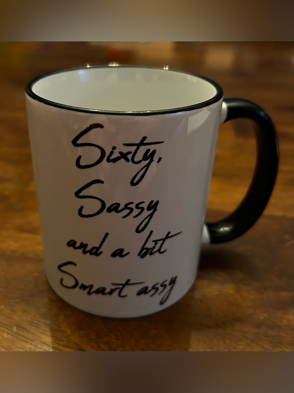 Sixty Sassy Ceramic Coffee Mug - White with Black Accent